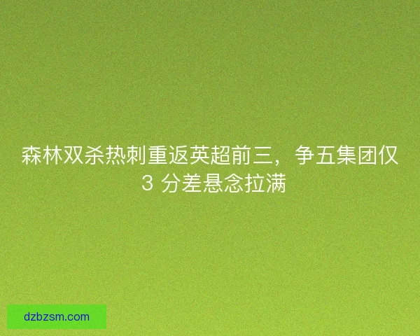 森林双杀热刺重返英超前三，争五集团仅 3 分差悬念拉满