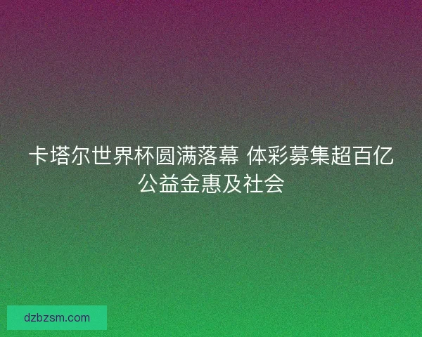 卡塔尔世界杯圆满落幕 体彩募集超百亿公益金惠及社会
